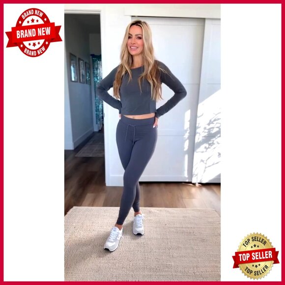 High Waist Workout Leggings with Drawstring, 25" Inseam, Pet Hair Resistant - Picture 7 of 7